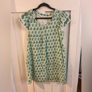 Persifor Green Palm Print flutter sleeve short sleeve Dress